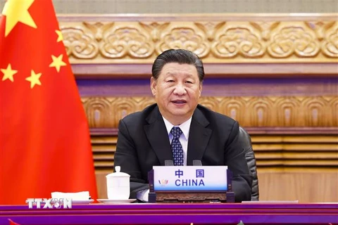 Chủ tịch Trung Quốc Tập Cận Bình phát biểu tại Hội nghị thượng đỉnh Nhóm các nền kinh tế mới nổi hàng đầu thế giới (BRICS) lần thứ 13 theo hình thức trực tuyến ngày 9/9/2021. (Ảnh: THX/TTXVN)