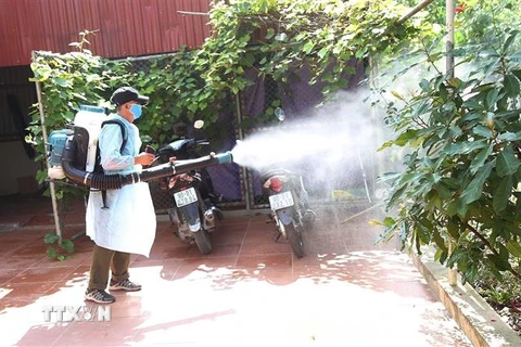 Phun thuốc diệt muỗi phòng dịch sốt xuất huyết. (Ảnh minh họa: Nguyễn Chinh/TTXVN)