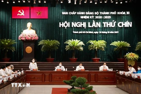 Phó Bí thư Thành ủy, Chủ tịch HĐND Thành phố Hồ Chí Minh Nguyễn Thị Lệ thông qua Chương trình Hội nghị. (Ảnh: Tiến Lực/TTXVN)
