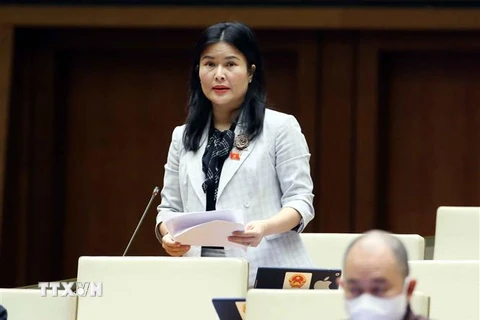 Đại biểu Quốc hội tỉnh Hà Tĩnh Bùi Thị Quỳnh Thơ phát biểu. (Ảnh: Phạm Kiên/TTXVN)