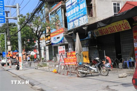 Phong tỏa khu 3, thị trấn Phố Mới, huyện Quế Võ, tỉnh Bắc Ninh ngày 20/10. (Ảnh: Thanh Thương/TTXVN)