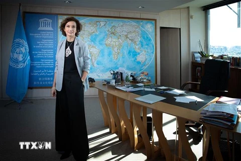Tổng Giám đốc Tổ chức Giáo dục, Khoa học và Văn hóa Liên hợp quốc (UNESCO) Audrey Azoulay tại Paris, Pháp, ngày 27/10. (Ảnh: AFP/ TTXVN)