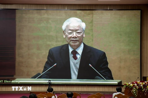 Tổng Bí thư Nguyễn Phú Trọng phát biểu tại Hội nghị. (Ảnh: Hồng Đạt/TTXVN)