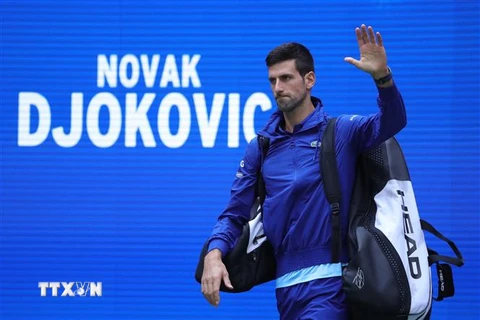 Tay vợt Novak Djokovic trước một trận đấu tại giải quần vợt US Open ở New York, Mỹ ngày 12/9/2021. (Ảnh: AFP/TTXVN)