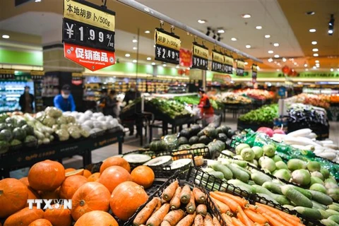 Thực phẩm được bày bán trong siêu thị tại Cáp Nhĩ Tân, tỉnh Hắc Long Giang, Trung Quốc. (Ảnh: THX/ TTXVN)