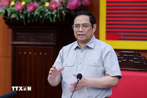 Thủ tướng Phạm Minh Chính kết luận buổi làm việc với lãnh đạo chủ chốt tỉnh Thái Bình. (Ảnh: Dương Giang/TTXVN)