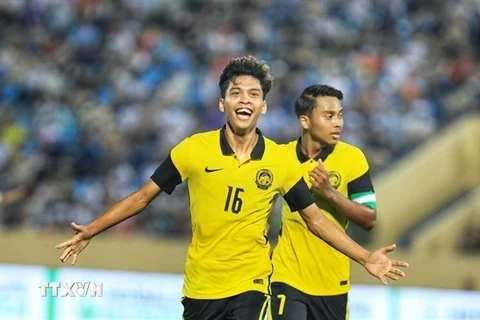 Cầu thủ Muhammad Syahir Bin Bashah (số 16) ghi bàn thắng thứ hai cho đội tuyển Malaysia. (Ảnh: Tuấn Anh/TTXVN)