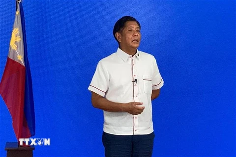 Ông Ferdinand Marcos Jr phát biểu tại cuộc họp báo ở Manila, Philippines, ngày 9/5. (Ảnh: AFP/TTXVN)