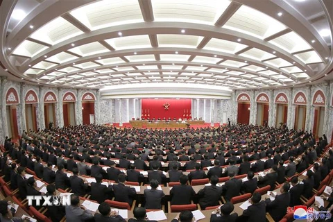 Toàn cảnh kỳ họp toàn thể thứ 3 khóa 8 Trung ương Đảng Lao động Triều Tiên ở Bình Nhưỡng, ngày 15/6/2021. (Ảnh: YONHAP/TTXVN)