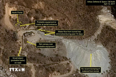 Ảnh chụp từ vệ tinh bãi thử hạt nhân Punggye-ri ở miền Bắc Triều Tiên. (Ảnh: AFP/TTXVN)