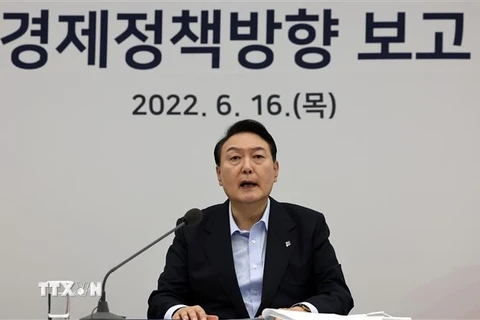 Tổng thống Hàn Quốc Yoon Suk-yeol phát biểu tại một sự kiện ở Seongnam, phía Nam thủ đô Seoul, ngày 16/6. (Ảnh: Yonhap/TTXVN)