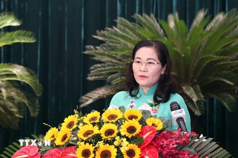 Bà Nguyễn Thị Lệ, Chủ tịch HĐND Thành phố Hồ Chí Minh phát biểu khai mạc Kỳ họp thứ 6. (Ảnh: Xuân Khu/TTXVN)