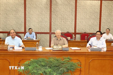 Tổng Bí thư Nguyễn Phú Trọng phát biểu kết luận cuộc họp. (Ảnh: Trí Dũng/TTXVN)