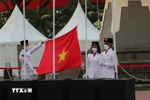 Quốc kỳ Việt Nam tung bay tại Lễ thượng cờ Đại hội thể thao người khuyết tật Đông Nam Á (ASEAN Para Games) lần thứ 11. (Ảnh: Hữu Chiến-Văn Phong/ TTXVN)