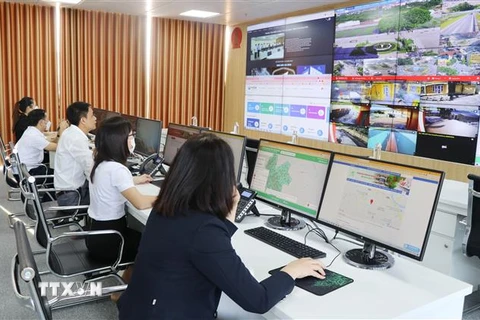 Trung tâm điều hành thông minh tỉnh Thái Nguyên. (Ảnh: Hoàng Nguyên/TTXVN)