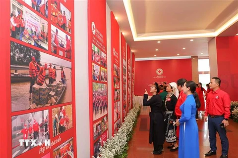Thông qua triển lãm, Hội Chữ thập Đỏ Việt Nam mong muốn gửi tới thông điệp về niềm tự hào, phát huy truyền thống nhân ái của dân tộc. (Ảnh: Thanh Tùng/TTXVN)