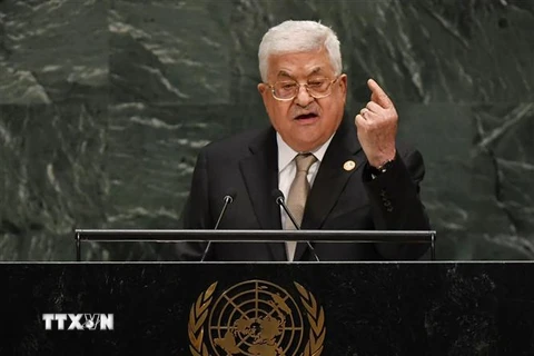 Tổng thống Palestine Mahmoud Abbas phát biểu tại khóa họp lần thứ 74 của Đại hội đồng LHQ ở New York (Mỹ) ngày 26/9/2019. (Ảnh: AFP/TTXVN)