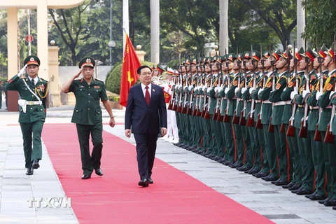 Chủ tịch Quốc hội Vương Đình Huệ duyệt Đội danh dự Quân đội nhân dân Việt Nam. (Ảnh: Doãn Tấn/TTXVN)