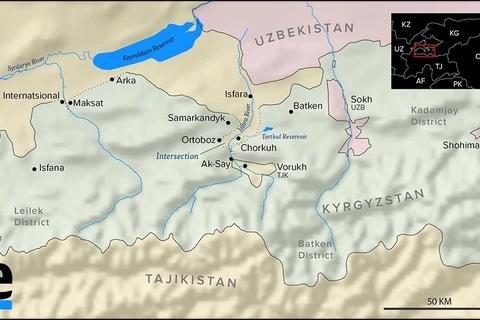 Biên giới giữa Tajikistan và Kyrgyzstan. (Nguồn: eurasianet.org)