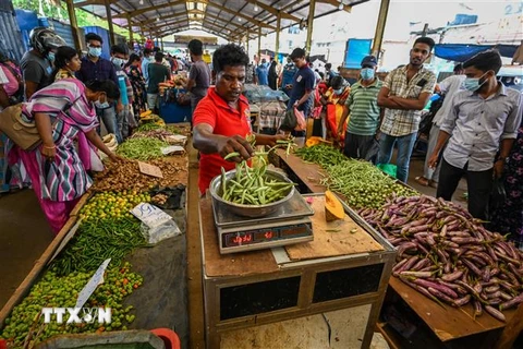 Người dân mua thực phẩm tại một khu chợ ở Colombo, Sri Lanka. (Ảnh: AFP/ TTXVN)