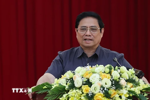 Thủ tướng Phạm Minh Chính kết luận buổi làm việc với lãnh đạo chủ chốt tỉnh Yên Bái. (Ảnh: Dương Giang/TTXVN)
