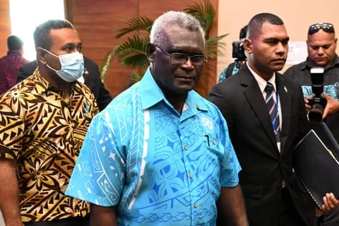 Thủ tướng Manasseh Sogavare dự Diễn đàn Quần đảo Thái Bình Dương vào tháng 7. (Nguồn: Solomontheguardian.com)