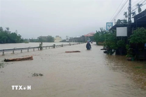 Nước lũ dâng cao tại tỉnh Quảng Ngãi. (Ảnh minh họa: TTXVN phát)