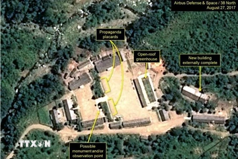 Hình ảnh từ vệ tinh thương mại cho thấy hoạt động khôi phục hầm số 3 của bãi thử hạt nhân Punggye-ri của Triều Tiên. (Ảnh: 38 North/TTXVN)