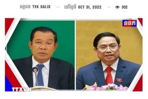 Hình ảnh và thông tin về chuyến thăm chính thức Vương quốc Campuchia của Thủ tướng Phạm Minh Chính đã được Đài Truyền hình quốc gia Campuchia (TVK) công bố trên các nền tảng phát sóng từ ngày 31/10 (ảnh chụp màn hình). (Ảnh: Huỳnh Thảo/TTXVN)