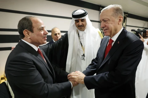 Tổng thống Ai Cập Abdel Fattah El-Sisi và người đồng cấp Thổ Nhĩ Kỳ Recep Tayyip Erdogan. (Nguồn: egyptianstreets.com)