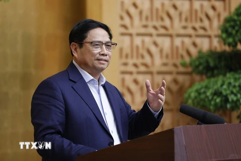 Thủ tướng Phạm Minh Chính kết luận Phiên họp Chính phủ thường kỳ tháng 11/2022. (Ảnh: Dương Giang/TTXVN)