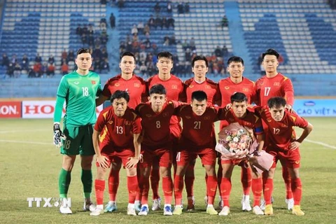 Đội hình xuất phát của đội tuyển Việt Nam trong trận giao hữu với Philippines. (Ảnh: Tuấn Anh/TTXVN)