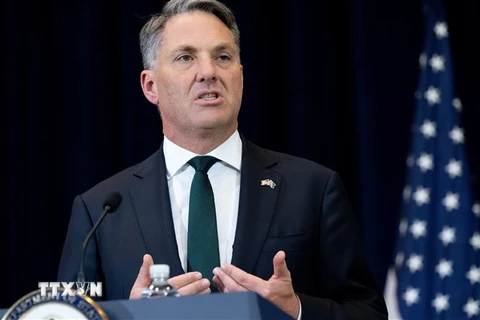 Bộ trưởng Quốc phòng Australia Richard Marles phát biểu tại cuộc họp báo trong khuôn khổ cuộc Tham vấn cấp Bộ trưởng Quốc phòng-Ngoại giao Australia-Mỹ (AUSMIN), ở Washington, DC, ngày 6/12/2022. (Ảnh: AFP/ TTXVN)