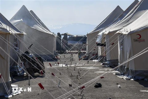 Khu lều tạm dành cho những người bị mất nhà cửa do động đất tại Jindayris, Syria, ngày 9/2/2023. (Ảnh: AFP/ TTXVN)