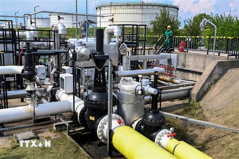 Trạm tiếp nhận dầu trong hệ thống đường ống dẫn khí đốt Druzhba giữa Hungary và Nga tại khu vực gần thị trấn Szazhalombatta, cách Budapest khoảng 30km về phía Nam. (Ảnh: AFP/TTXVN)