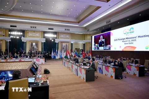 Các đại biểu dự Hội nghị Ngoại trưởng G20 tại New Delhi, Ấn Độ ngày 2/3. (Ảnh: AFP/TTXVN)