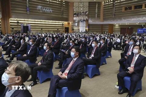 Các đại biểu tham dự phiên khai mạc Diễn đàn châu Á Bác Ngao (BFA) thường niên ở tỉnh Hải Nam, Trung Quốc ngày 21/4/2022. (Ảnh: THX/TTXVN)