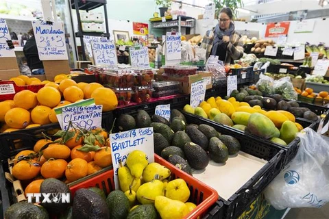 Người dân mua thực phẩm tại một khu chợ ở Hamilton, Ontario, Canada, ngày 21/3/2023. (Ảnh: THX/ TTXVN)