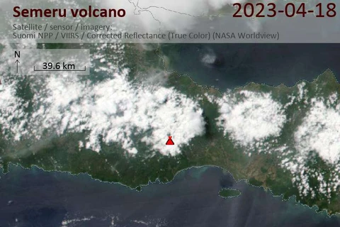 Ảnh vệ tinh chụp núi lửa Semeru ngày 18/4. (Nguồn: Volcano Discovery)