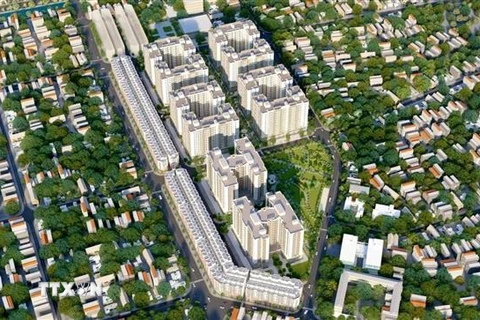 Phối cảnh dự án khu nhà ở xã hội tại Tổng kho 3 Lạc Viên (số 142 Lê Lai), phường Máy Chai và phường Cầu Tre thuộc quận Ngô Quyền, Hải Phòng. (Ảnh: TTXVN phát)
