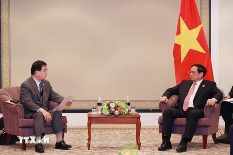 Thủ tướng Phạm Minh Chính tiếp Hội Hữu nghị Việt Nam-Hiroshima. (Ảnh: Dương Giang/TTXVN)