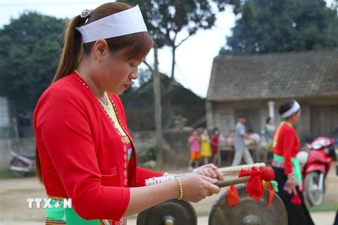 Đồng bào dân tộc Mường ở huyện Nho Quan, tỉnh Ninh Bình biểu diễn dân ca, dân vũ, dân nhạc. (Ảnh: Thùy Dung/ TTXVN)