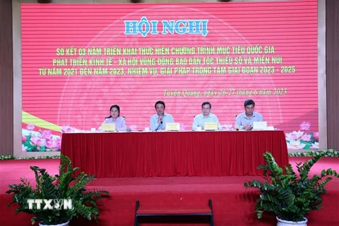 Các đại biểu chủ trì hội nghị. (Ảnh: Quang Cường/TTXVN.)