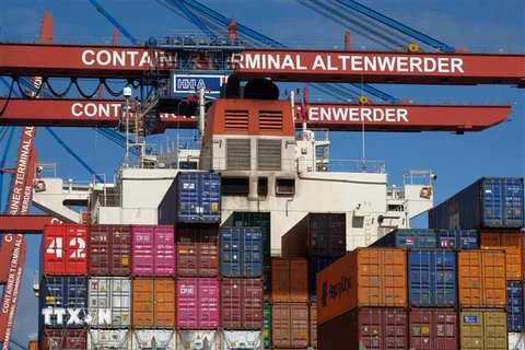 Tàu container cập cảng ở Hamburg, miền Bắc Đức. (Ảnh: AFP/TTXVN)