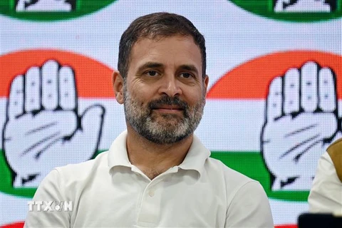 Ông Rahul Gandhi, lãnh đạo đảng Quốc đại (INC) đối lập chính tại Ấn Độ, trong cuộc họp báo ở New Delhi ngày 4/8/2023. (Ảnh: AFP/TTXVN)