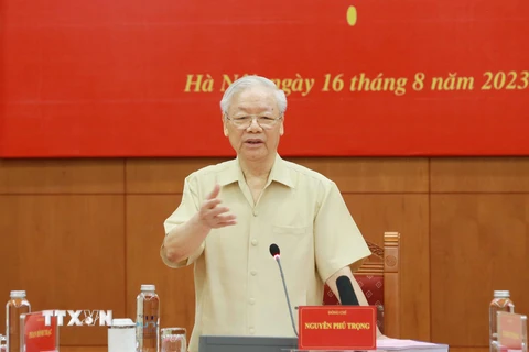 Tổng Bí thư Nguyễn Phú Trọng phát biểu chỉ đạo phiên họp. (Ảnh: Phương Hoa/TTXVN)