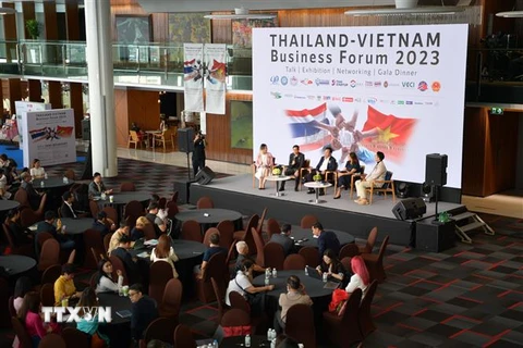 Một số doanh nghiệp start-up của Việt Nam và Thái Lan chia sẻ kinh nghiệm tại diễn đàn. (Ảnh: Huy Tiến/TTXVN)