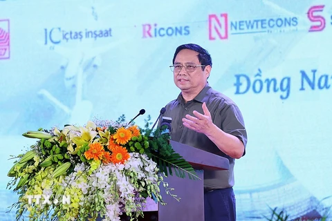 Thủ tướng Phạm Minh Chính phát biểu tại lễ khởi công. (Ảnh: Dương Giang/TTXVN)