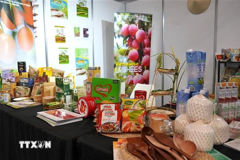 Gian hàng của Thương vụ Việt Nam tại Australia trong Hội chợ thực phẩm Fine Food Australia 2023. (Ảnh: Lê Đạt/TTXVN)