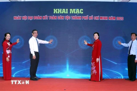Nghi lễ khai mạc Ngày hội Đại Đoàn kết toàn Dân tộc Thành phố Hồ Chí Minh năm 2023. (Ảnh: Xuân Khu/TTXVN)